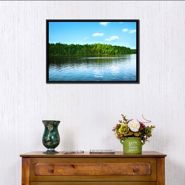 Forest &amp; Lake Canvas Wall Art-1 Piece-Floating Frame-24" x 16"-Tiaracle