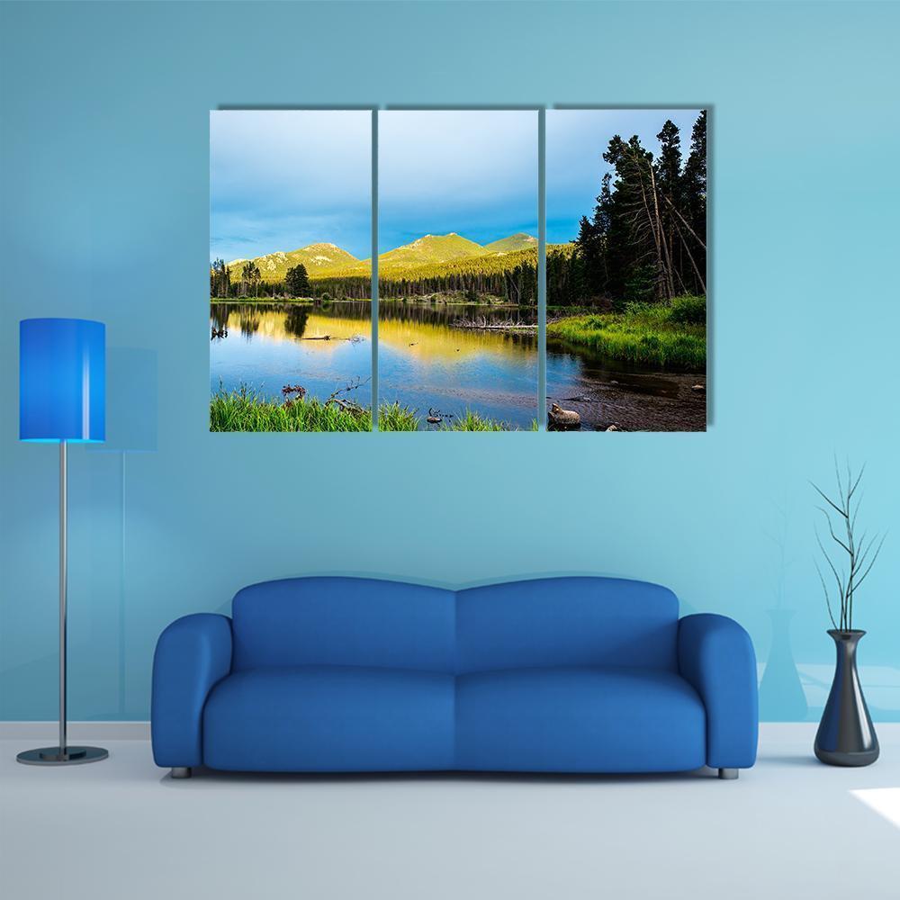 Forest And Mountains With Lake Canvas Wall Art-3 Horizontal-Gallery Wrap-37" x 24"-Tiaracle