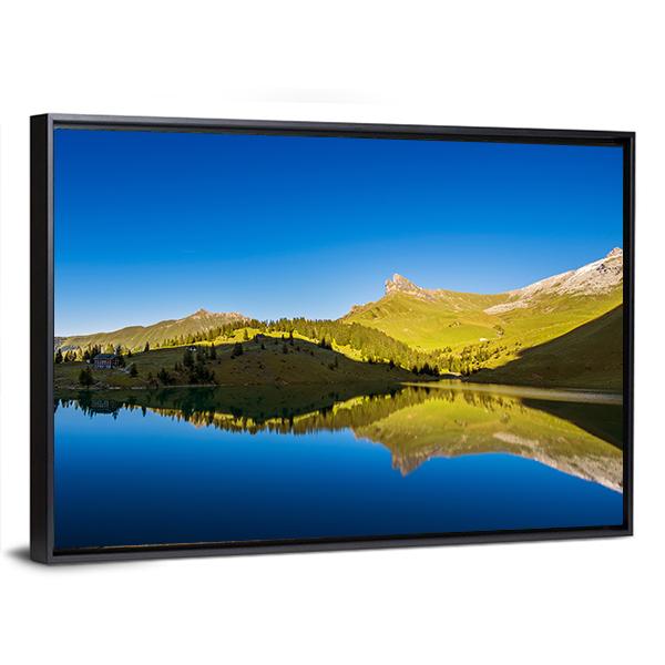 Forest And Mountains With Lake Canvas Wall Art-3 Horizontal-Gallery Wrap-25" x 16"-Tiaracle