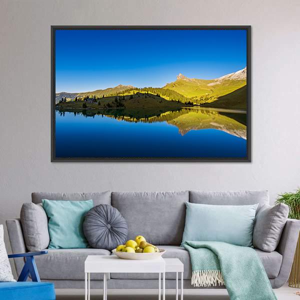 Forest And Mountains With Lake Canvas Wall Art-3 Horizontal-Gallery Wrap-25" x 16"-Tiaracle