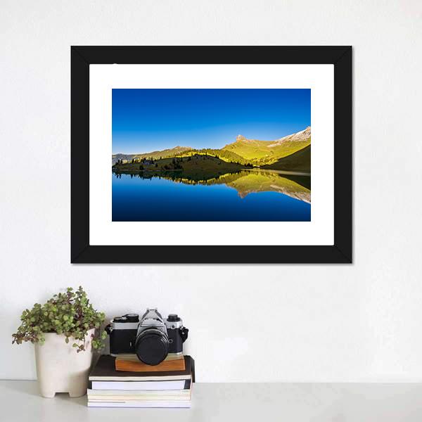 Forest And Mountains With Lake Canvas Wall Art-1 Piece-Framed Print-20" x 16"-Tiaracle