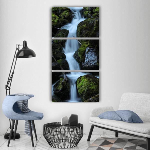 Forest Cascade Waterfall Vertical Canvas Wall Art-3 Vertical-Gallery Wrap-12" x 25"-Tiaracle