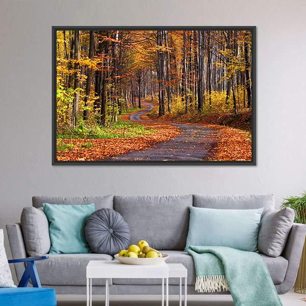 Forest In Autumn Canvas Wall Art-5 Horizontal-Gallery Wrap-22" x 12"-Tiaracle