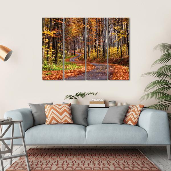 Forest In Autumn Canvas Wall Art-4 Horizontal-Gallery Wrap-34" x 24"-Tiaracle