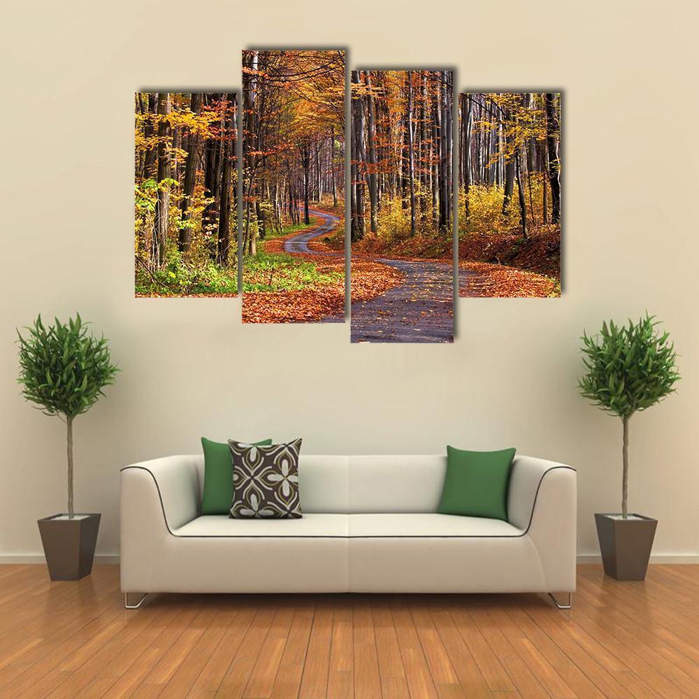 Forest In Autumn Canvas Wall Art-4 Pop-Gallery Wrap-50" x 32"-Tiaracle