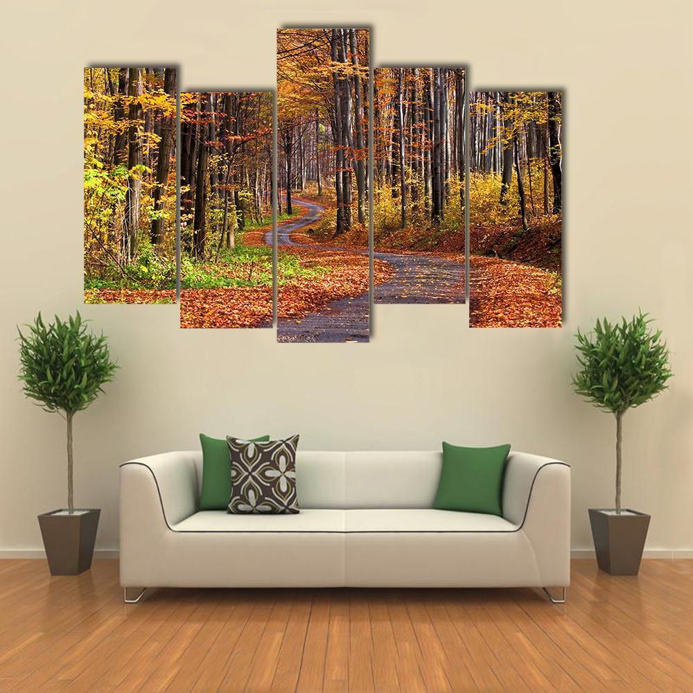 Forest In Autumn Canvas Wall Art-5 Pop-Gallery Wrap-47" x 32"-Tiaracle