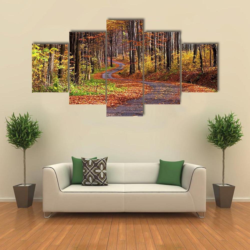 Forest In Autumn Canvas Wall Art-5 Star-Gallery Wrap-62" x 32"-Tiaracle
