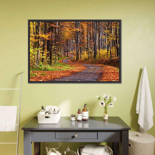 Forest In Autumn Canvas Wall Art-1 Piece-Floating Frame-24" x 16"-Tiaracle