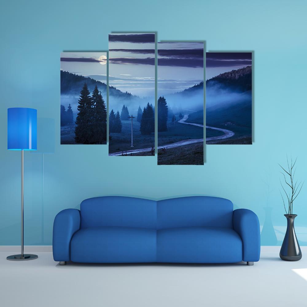 Forest In Foggy Mountains Canvas Wall Art-4 Pop-Gallery Wrap-50" x 32"-Tiaracle