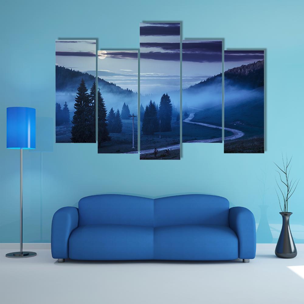 Forest In Foggy Mountains Canvas Wall Art-5 Pop-Gallery Wrap-47" x 32"-Tiaracle