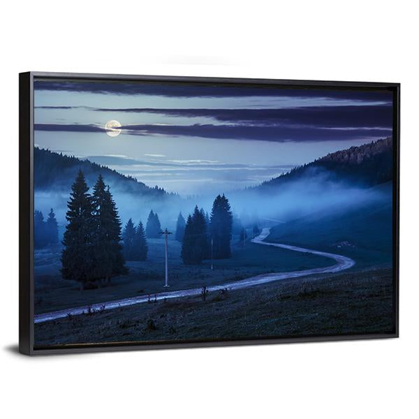 Forest In Foggy Mountains Canvas Wall Art-3 Horizontal-Gallery Wrap-25" x 16"-Tiaracle