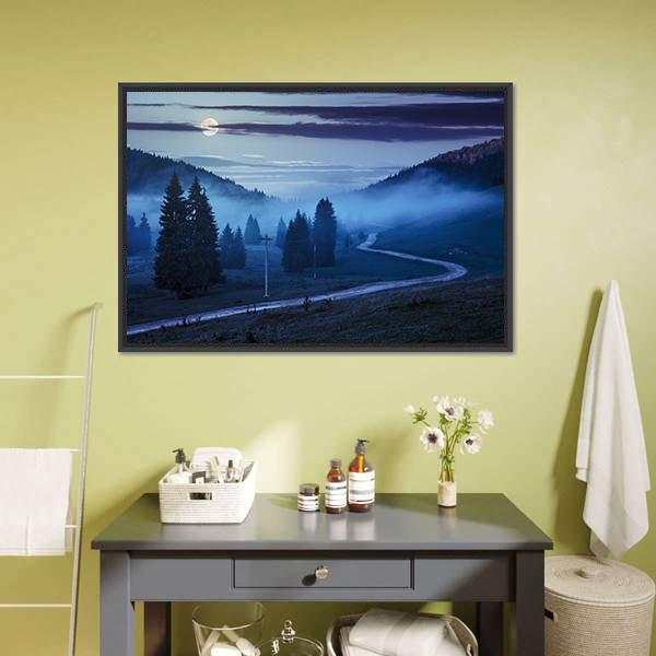 Forest In Foggy Mountains Canvas Wall Art-1 Piece-Floating Frame-24" x 16"-Tiaracle