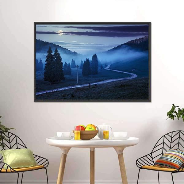 Forest In Foggy Mountains Canvas Wall Art-3 Horizontal-Gallery Wrap-25" x 16"-Tiaracle