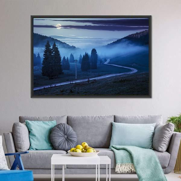 Forest In Foggy Mountains Canvas Wall Art-3 Horizontal-Gallery Wrap-25" x 16"-Tiaracle
