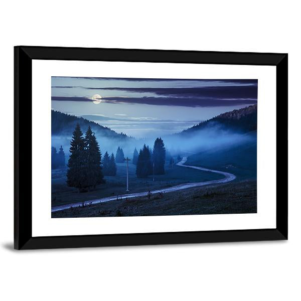 Forest In Foggy Mountains Canvas Wall Art-3 Horizontal-Gallery Wrap-25" x 16"-Tiaracle