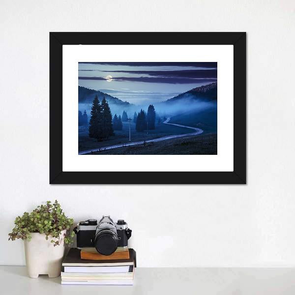 Forest In Foggy Mountains Canvas Wall Art-1 Piece-Framed Print-20" x 16"-Tiaracle