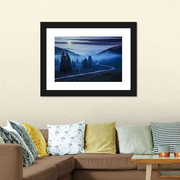 Forest In Foggy Mountains Canvas Wall Art-3 Horizontal-Gallery Wrap-25" x 16"-Tiaracle