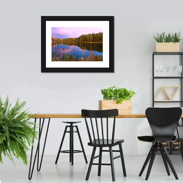 Forest Lake At Amazing Sunrise Canvas Wall Art-3 Horizontal-Gallery Wrap-25" x 16"-Tiaracle