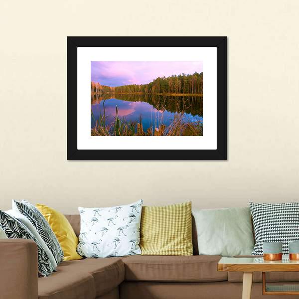 Forest Lake At Amazing Sunrise Canvas Wall Art-3 Horizontal-Gallery Wrap-25" x 16"-Tiaracle