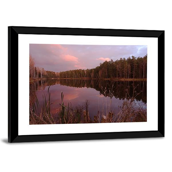 Forest Lake At Amazing Sunset Canvas Wall Art-3 Horizontal-Gallery Wrap-25" x 16"-Tiaracle