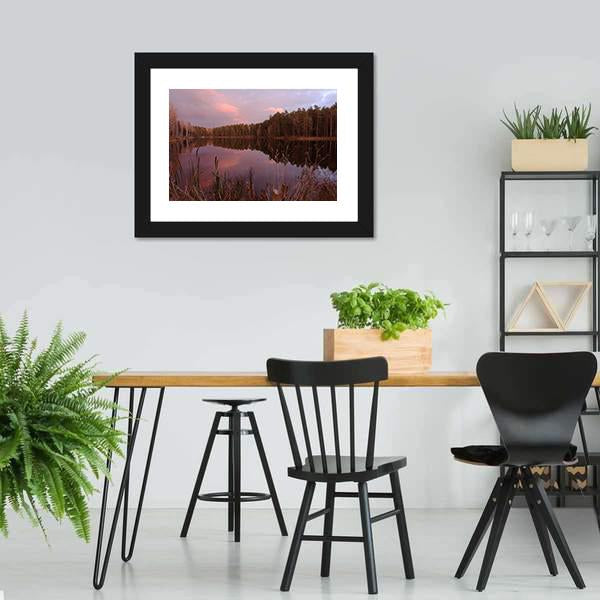 Forest Lake At Amazing Sunset Canvas Wall Art-3 Horizontal-Gallery Wrap-25" x 16"-Tiaracle