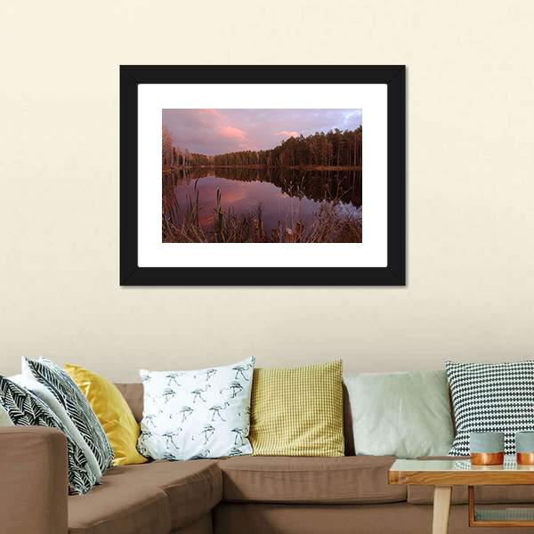 Forest Lake At Amazing Sunset Canvas Wall Art-3 Horizontal-Gallery Wrap-25" x 16"-Tiaracle