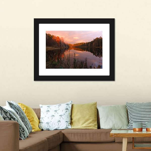 Forest Lake At Sunrise Canvas Wall Art-5 Horizontal-Gallery Wrap-22" x 12"-Tiaracle
