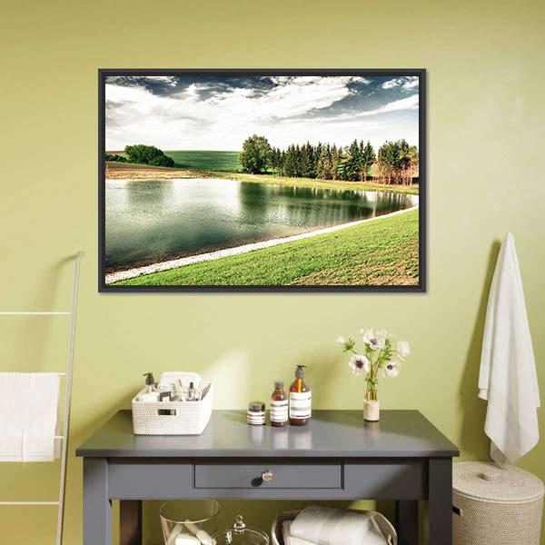 Forest Lake Canvas Wall Art-1 Piece-Floating Frame-24" x 16"-Tiaracle