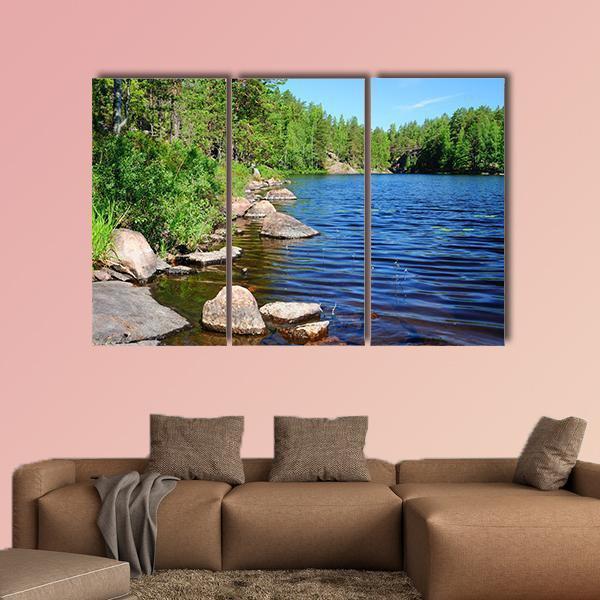 Forest Lake Finland Canvas Wall Art-3 Horizontal-Gallery Wrap-37" x 24"-Tiaracle