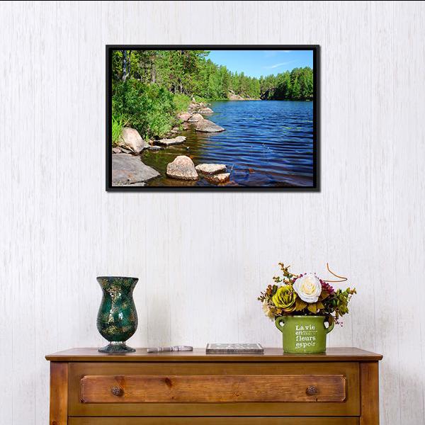 Forest Lake Finland Canvas Wall Art-1 Piece-Floating Frame-24" x 16"-Tiaracle