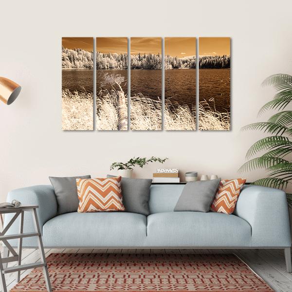 Forest Lake In Summer Day Canvas Wall Art-5 Horizontal-Gallery Wrap-22" x 12"-Tiaracle