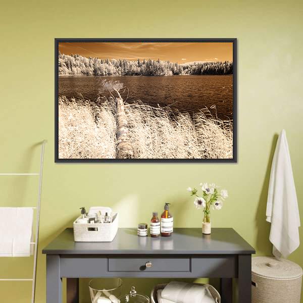 Forest Lake In Summer Day Canvas Wall Art-1 Piece-Floating Frame-24" x 16"-Tiaracle