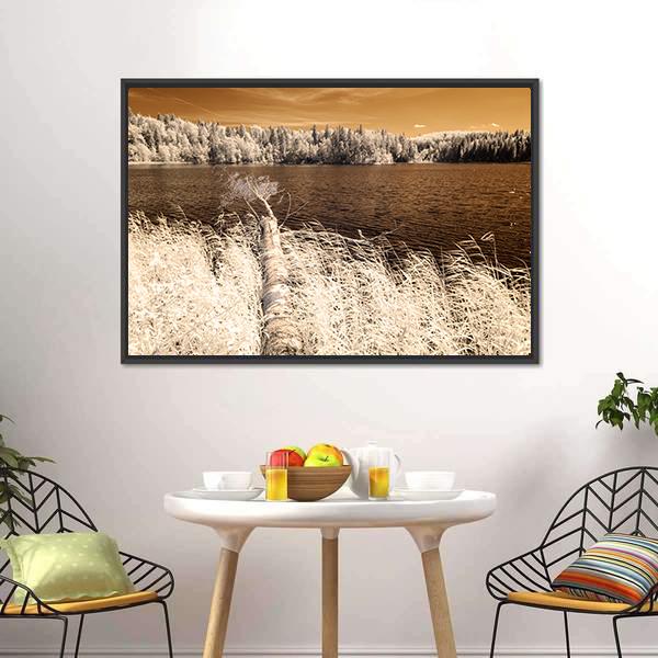 Forest Lake In Summer Day Canvas Wall Art-3 Horizontal-Gallery Wrap-25" x 16"-Tiaracle