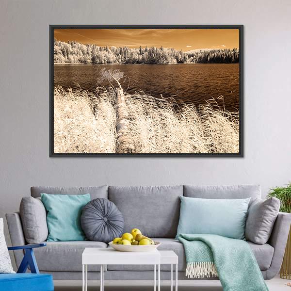 Forest Lake In Summer Day Canvas Wall Art-3 Horizontal-Gallery Wrap-25" x 16"-Tiaracle