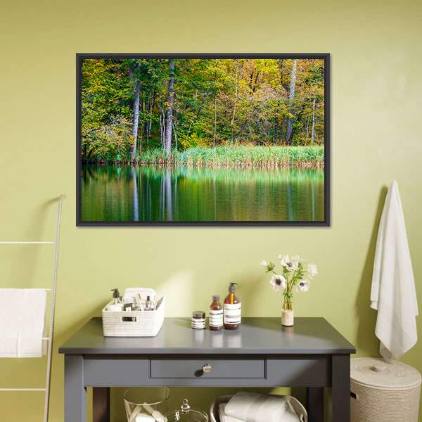 Forest Lake Kozjak Canvas Wall Art-1 Piece-Floating Frame-24" x 16"-Tiaracle