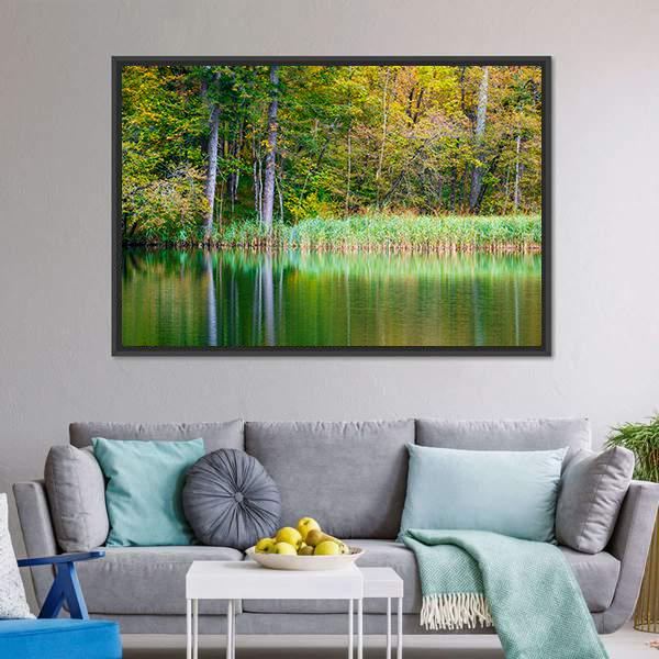 Forest Lake Kozjak Canvas Wall Art-3 Horizontal-Gallery Wrap-25" x 16"-Tiaracle