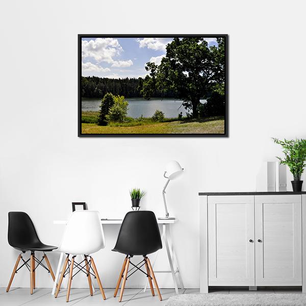 Forest Lake Landscape Panoramic Canvas Wall Art-1 Piece-36" x 12"-Tiaracle
