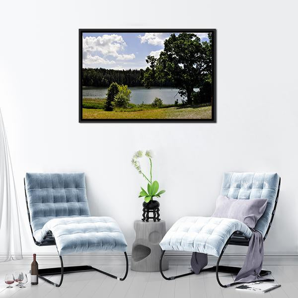 Forest Lake Landscape Panoramic Canvas Wall Art-1 Piece-36" x 12"-Tiaracle
