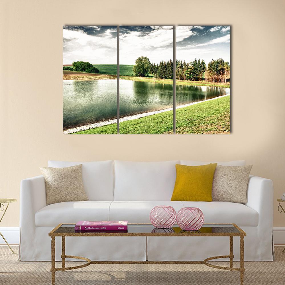 Forest Lake Canvas Wall Art-3 Horizontal-Gallery Wrap-37" x 24"-Tiaracle