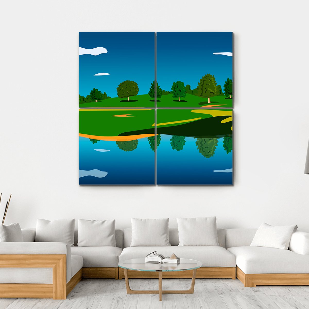 Forest Landscape Near Lake Canvas Wall Art-4 Square-Gallery Wrap-17" x 17"-Tiaracle