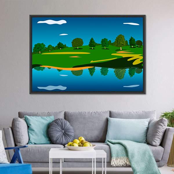Forest Landscape Near Lake Canvas Wall Art-5 Horizontal-Gallery Wrap-22" x 12"-Tiaracle