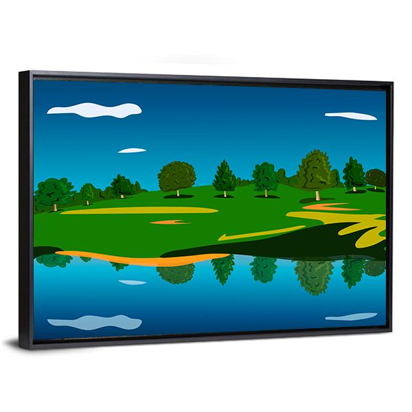 Forest Landscape Near Lake Canvas Wall Art-5 Horizontal-Gallery Wrap-22" x 12"-Tiaracle