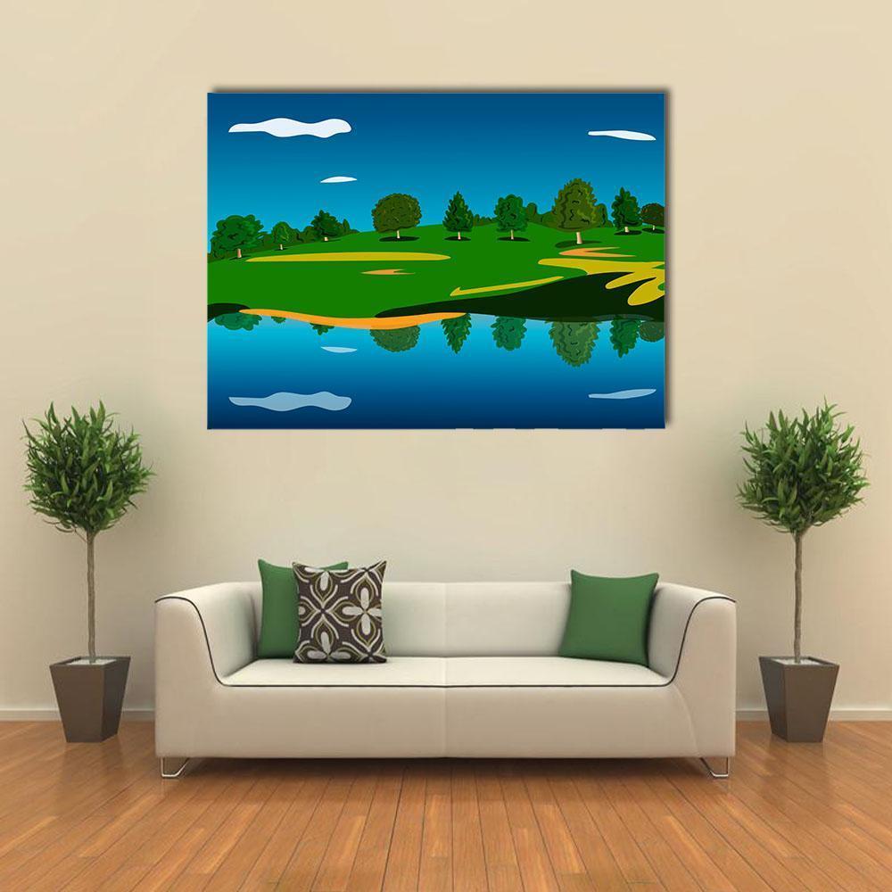Forest Landscape Near Lake Canvas Wall Art-1 Piece-Gallery Wrap-48" x 32"-Tiaracle
