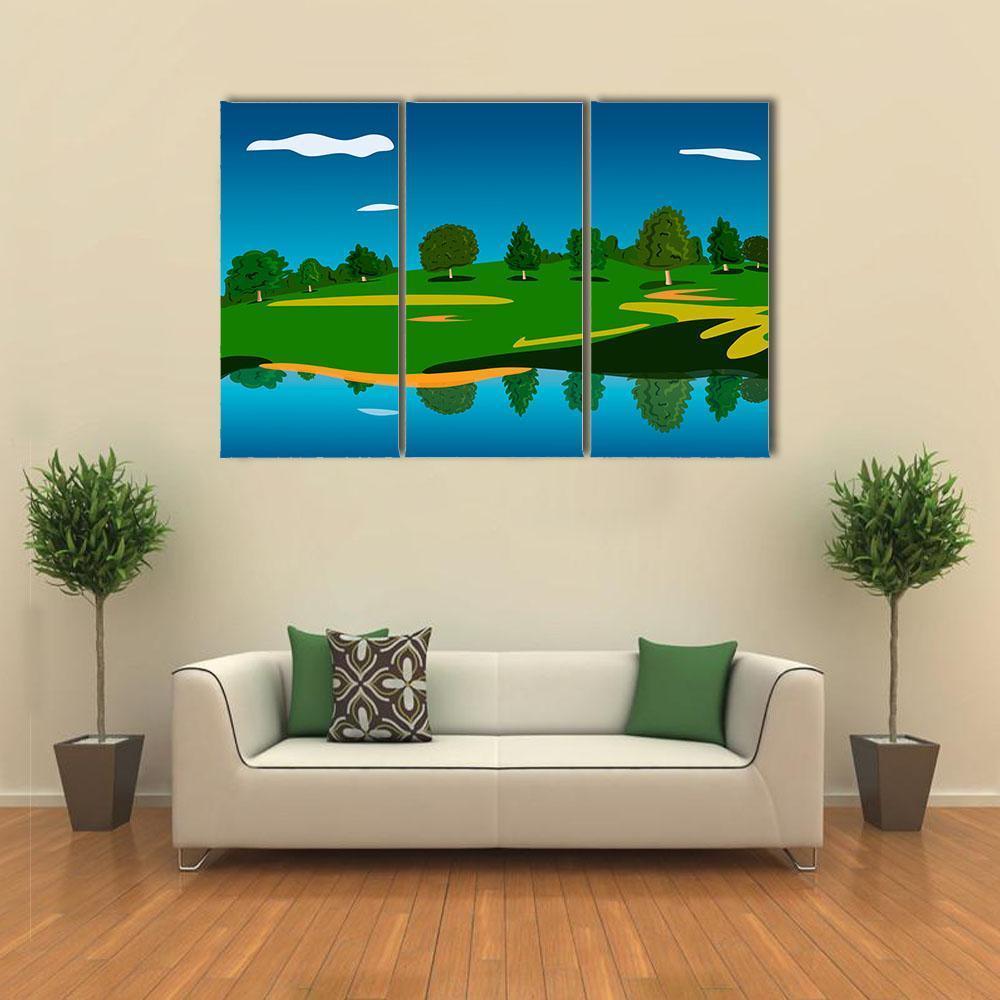 Forest Landscape Near Lake Canvas Wall Art-3 Horizontal-Gallery Wrap-37" x 24"-Tiaracle
