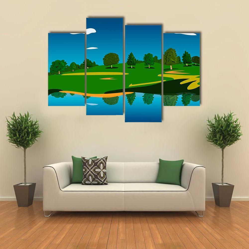 Forest Landscape Near Lake Canvas Wall Art-4 Pop-Gallery Wrap-50" x 32"-Tiaracle