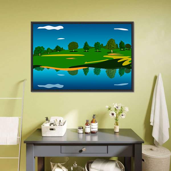 Forest Landscape Near Lake Canvas Wall Art-1 Piece-Floating Frame-24" x 16"-Tiaracle