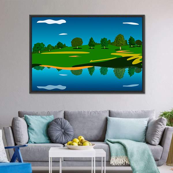 Forest Landscape Near Lake Canvas Wall Art-3 Horizontal-Gallery Wrap-25" x 16"-Tiaracle