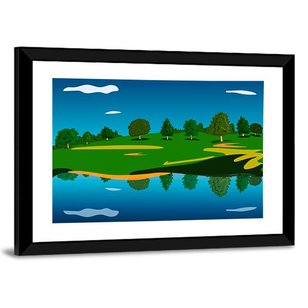 Forest Landscape Near Lake Canvas Wall Art-3 Horizontal-Gallery Wrap-25" x 16"-Tiaracle