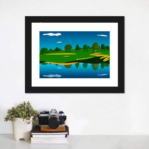 Forest Landscape Near Lake Canvas Wall Art-1 Piece-Framed Print-20" x 16"-Tiaracle