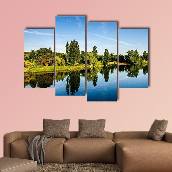 Forest Near Lake Canvas Wall Art-4 Pop-Gallery Wrap-50&quot; x 32&quot;-Tiaracle
